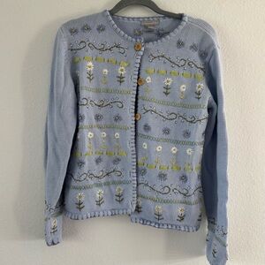 Vintage Women’s Deane & White Embroidered Floral Cardigan Button Front Sweater